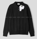 All-Day Cable Pattern Two-Button Collar Knit