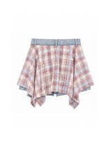 Natti Layered Check Denim Short Pants PinkBlue
