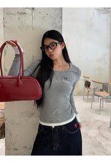 Pocket Layered Round Long Sleeve T-Shirt
