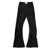 Shirring dark denim boots cut pants