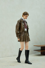 MOLLY LEATHER PLEATS SKIRT PANTS / BROWN