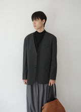 pinstripe collarless blazer