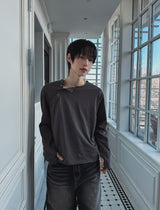 Barrel Diagonal Cropped Henley Long Sleeve