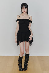 PETAL RUFFLE DRESS black