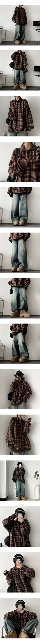 [Fleece lining]linen hem snapwashed wide denim pants-3 Tier Length
