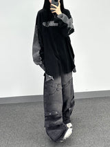 denim block cut-off longsleeve