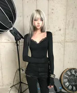 レースロングスリーブティー (BLACK)