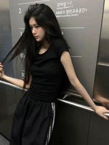 Cap Sleeve Contour U-Neck Slim Top
