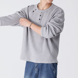 DIAGONAL WAFFLE HENLEY NECK