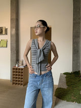 Gray Stripe Strap Sleeveless T-shirt