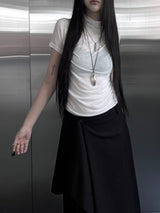 mock neck shirring short sleeve (3color)