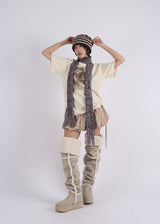 STRIPE SHIRRING LOOSE BEANIE
