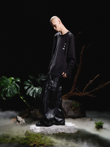 24AW バタフライレストレザートラウザーウィズプリーツシルエット&ディメンショナルテーパードパンツ