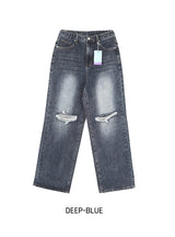 [U-DENIM] Summer ripped jeans wide denim pants