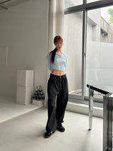BLACK STRIPE WASHING DENIM PANTS