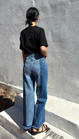 3RD REORDER TWO-TONE CONTRAST DENIM PANTS code 25006