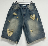 HEART CUPID DAMAGE WASH DENIM BERMUDA💙🖤 - 2 COLORS 2 SIZES