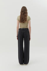 STRIPE WIDE FIT DENIM PANTS [CHARCOAL]