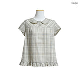 (3color) Classic Frill Check Short Sleeve Blouse