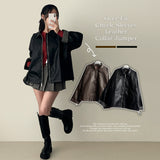 Luke Sleeve Check Overfit Leather Jumper 