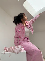 [SALE] Pink cropped denim jacket