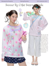 BETWEENAND "Berry Holiday" サマーカラーブロックサンプロテクトルーズ長袖Tシャツ