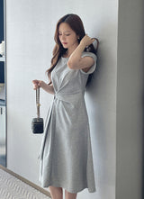 Peta Roll-Up Cap Sleeves Flare Tie Long One Piece