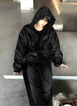 Reversible Camo & Deep Black Oversized Zip-up Hoodie