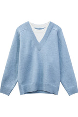 Layered Look V-Neck Wool Sweater
