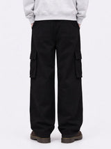 cargo drawstring wide cotton pants (black)