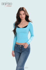 Mint Blue Square Long-Sleeve T-Shirt