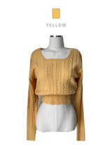 Unbutton slit square neck twist long sleeve knit (7 colors)