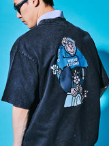 Sakura Animals Black Denim Washed T-Shirt (Ape)