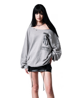 91 CREST PIERCING ONE-SHOULDER SWEATSHIRT MELANGE GRAY