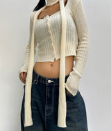 (SCARF & KNIT SET) DREAMY SOFT RIBBED カーディガン スカーフセミクロップドニット - 2 COLOR