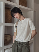 Koiz henley neck wrinkle short sleeve t-shirt