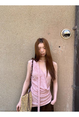 チョーカーVネックラップノースリーブTシャツ