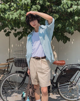 [Premium/Made] クラシックラベルストライプバルーンシャツ