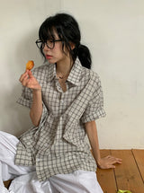 [unisex] Soche Cozy Check Loose Fit Short Sleeve Shirt