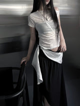 one-shoulder wrap set top (2color)