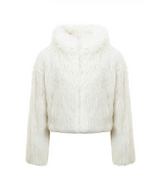 COMELY soft fur crop hoodie jacket [ivory]