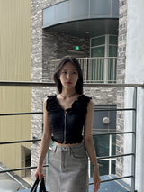SALE! Gray washed denim back slit H-line long skirt (Gray)