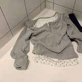 FLOWER LACE BUTTON LAYERED T-SHIRT