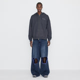 Destroyed Knee Wide Denim Pants Blue & Purple