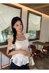 ラブリー半袖フリルノースリーブブラウス