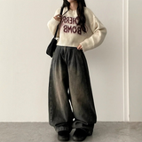Allt Hem Snap Pin Tuck Washed Denim Wide Pants