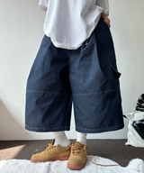 VIVID STITCH BALLOON DENIM BERMUDA 💙🖤🩵2COLOR