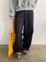 Muki Line Cut Raw Denim Wide Pants