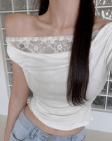 Lace-trim off-shoulder top