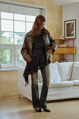 PAMELA LEATHER BOMBER JACKET / BROWN